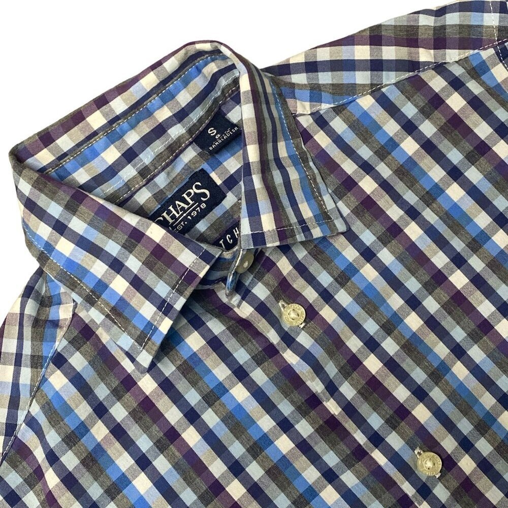 Chaps Button Down Boys Size Small 8 Blue Purple Check
